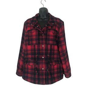 Levi's Black & Red Plaid Wool Blend Snap Buttons Jacket Size L